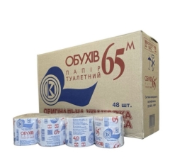 Туалетний папір Обухів 65м б/гільзи в гофроящиках по 48 рул. сірий Туалетний папір Обухів 65м б/гільзи в гофроящиках по 48 рул. сірий