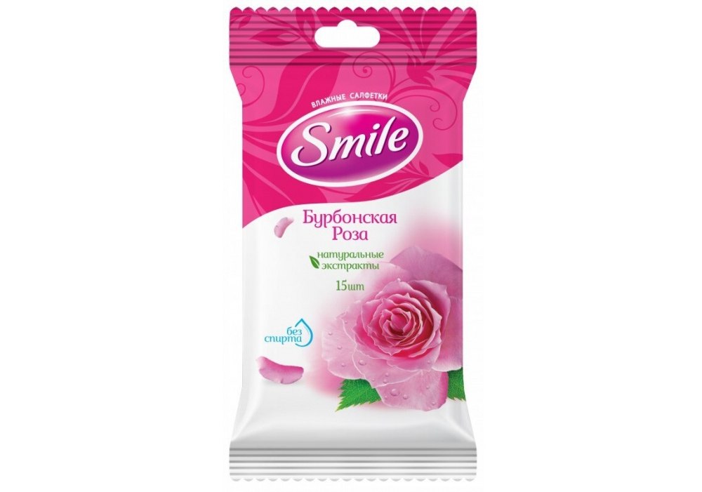 Серветки вологі SMILE Dejle Бурб.роза нова/15