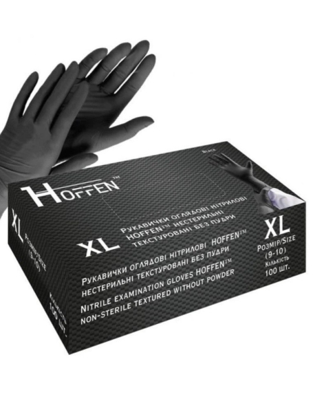 Рукавиці нітрил. HOFFEN чорні XL без пудри (100шт/уп) (10уп/ящ)